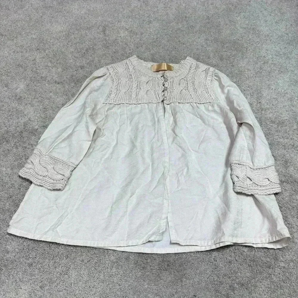 Level Ten Blouse Women’s Beige Long Sleeve Size Medium